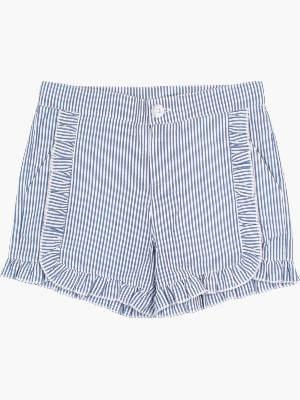 Rufflebutts Ruffle Trim Seersucker Shorts Cotton Blue White Stripe 4T Girls
